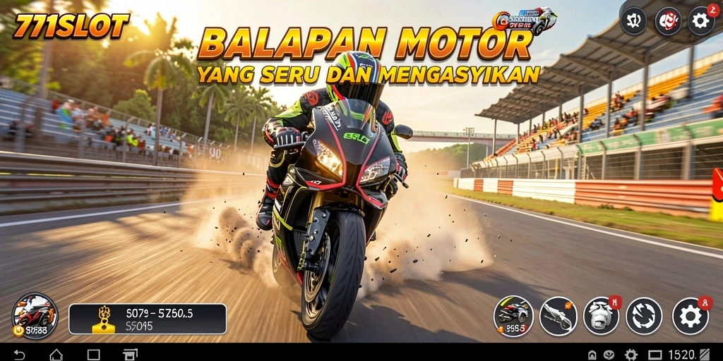 Tangkapan layar dari gameplay seru 171SLOT yang menampilkan balapan motor.