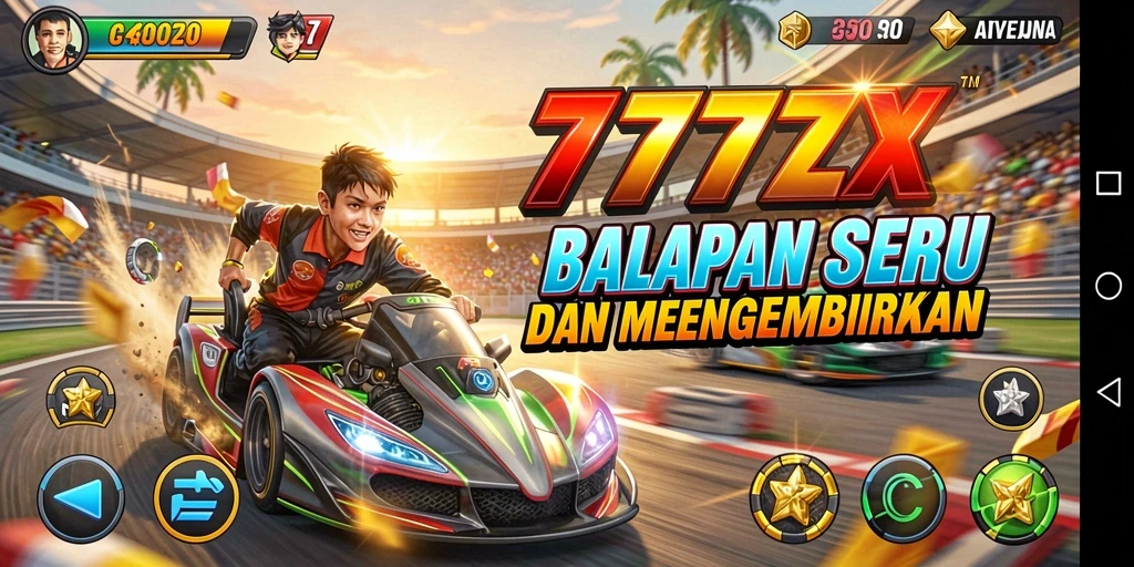 Screenshot dari gameplay balapan dalam 777ZX yang mendebarkan.