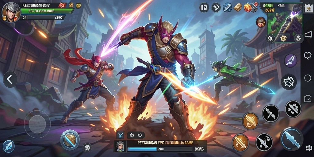 Screenshot utama menunjukkan duel seru antara karakter dalam 8G8G.