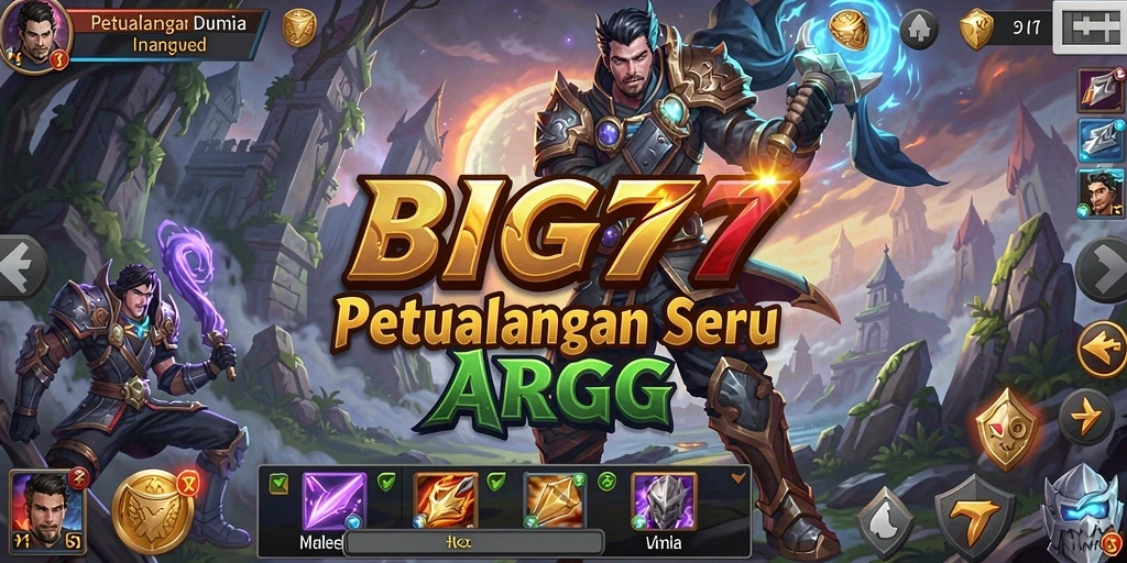 Tampilan gameplay BIG77 yang menampilkan pertarungan seru dan karakter menarik.