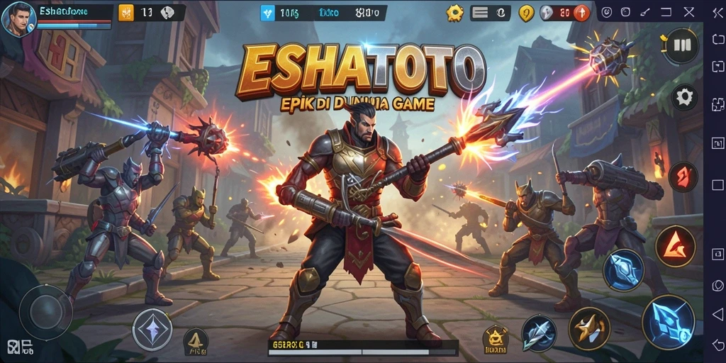 Gambaran gameplay ESHATOTO dengan pertarungan yang intens.