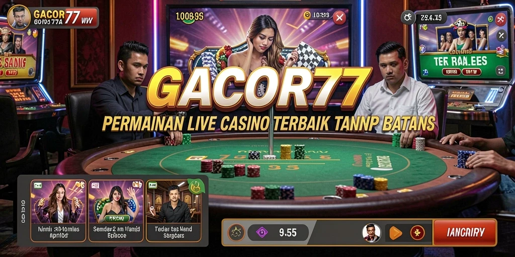 Screenshot GACOR77 menunjukkan suasana permainan Live Casino yang mendebarkan.