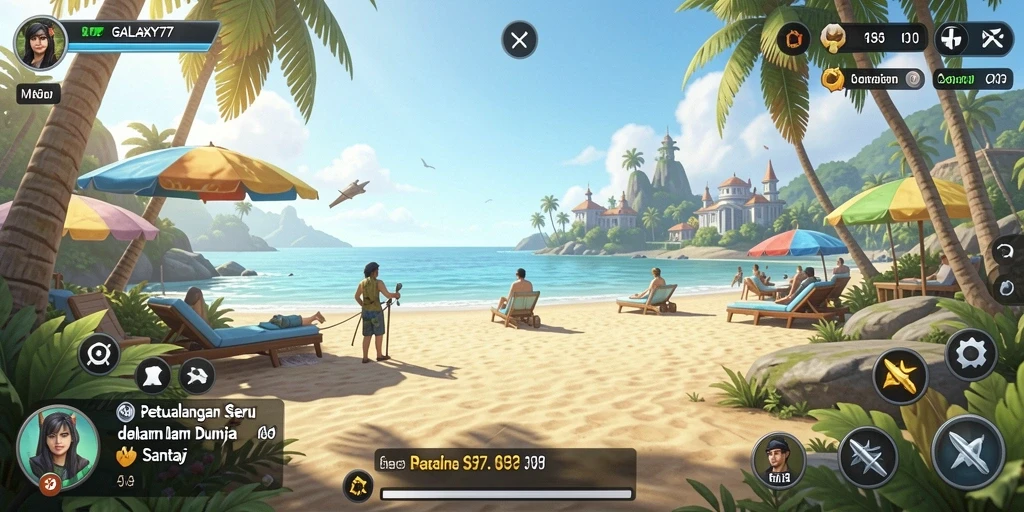 Screenshot gameplay seru GALAXY77 yang menunjukkan suasana santai.