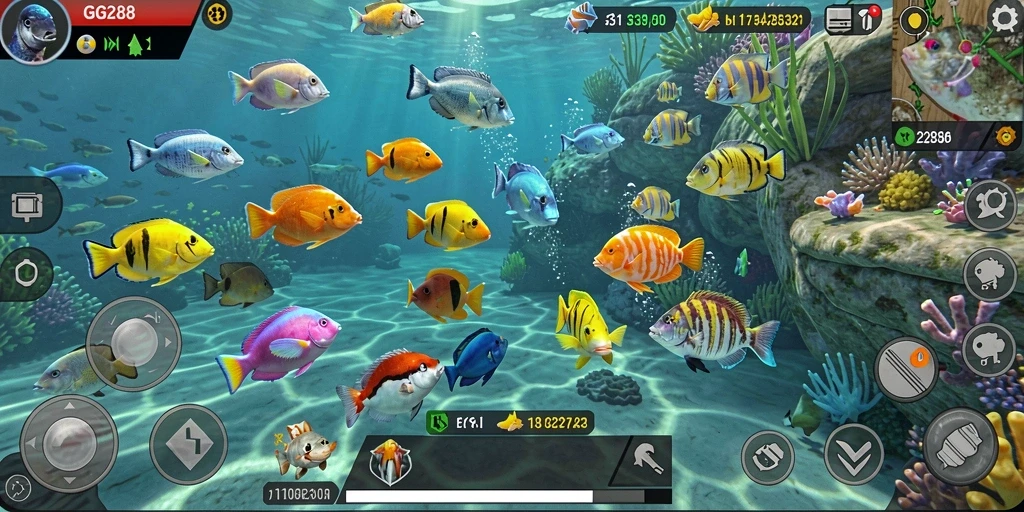 Tampilan gameplay GG288 dengan aksi menembak ikan yang seru.