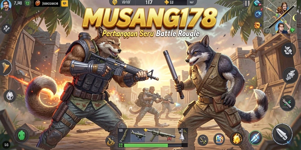 Tangkapan layar gameplay MUSANG178 yang mendebarkan di medan perang Battle Royale.