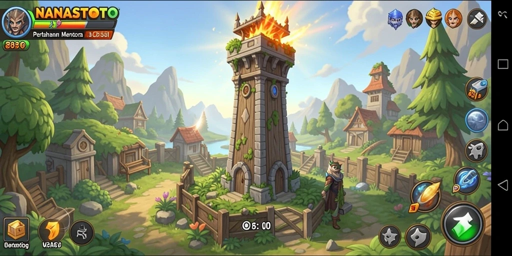 Screenshot NANASTOTO menampilkan gameplay seru Tower Defense.