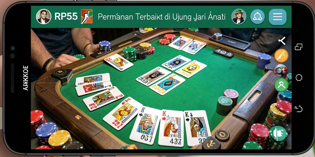 Tampilan gameplay seru dari RP55, permainan Gaple yang modern.