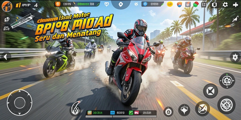 Tampilan gameplay RPVIP4 yang penuh aksi balap motor.