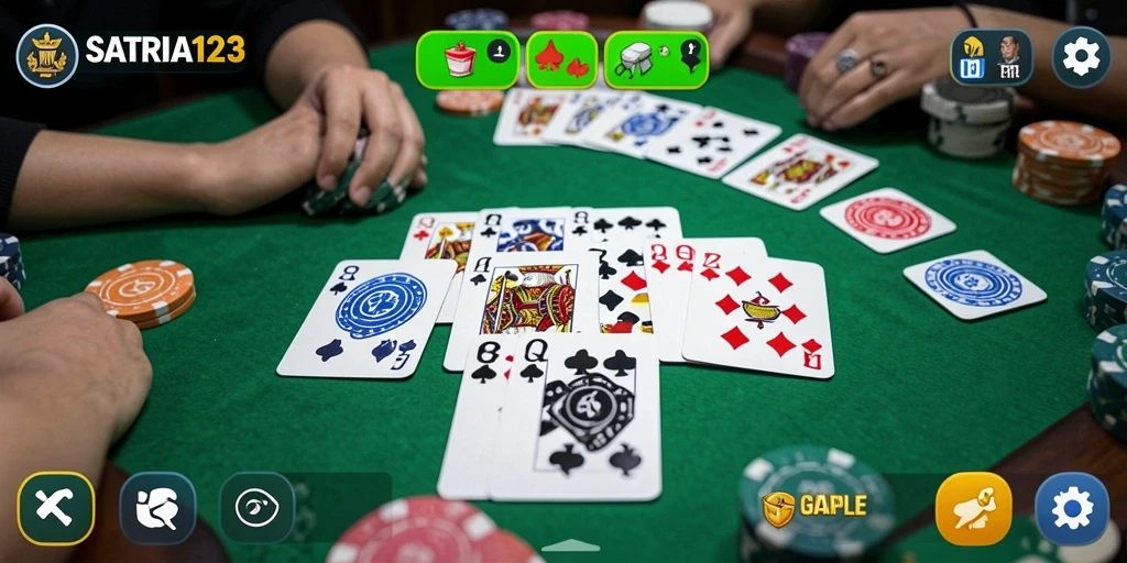 Screenshot gameplay SATRIA123 yang menampilkan serunya permainan Gaple.