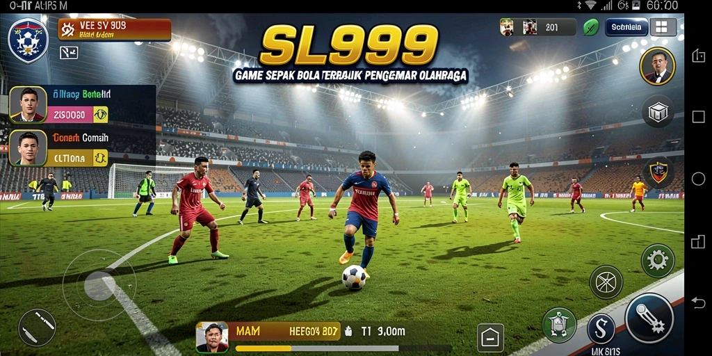 Tampilan gameplay SL999 yang penuh aksi di lapangan sepak bola.