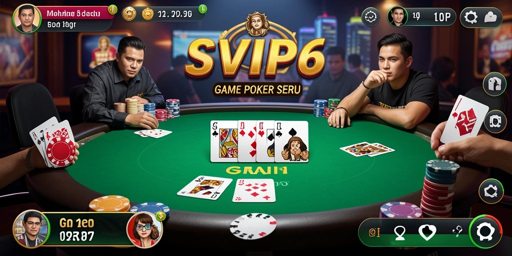 Tampilan gameplay seru di SVIP6 dengan suasana poker yang mendebarkan.