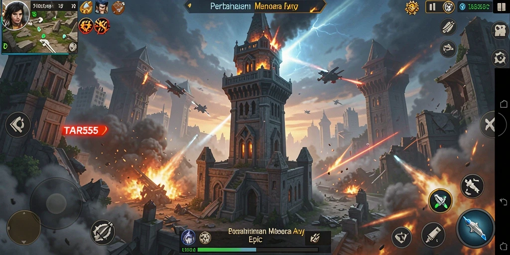 Penggambaran menara yang berfungsi menghadapi serangan musuh.
