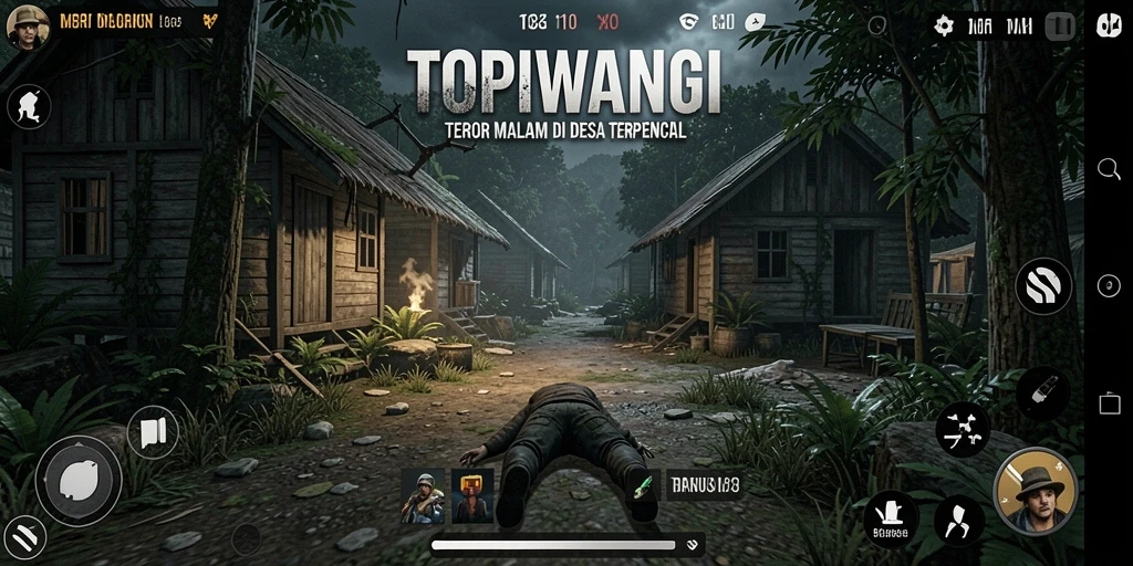 Screenshot gameplay menegangkan dari TOPIWANGI dengan efek horror yang kuat.